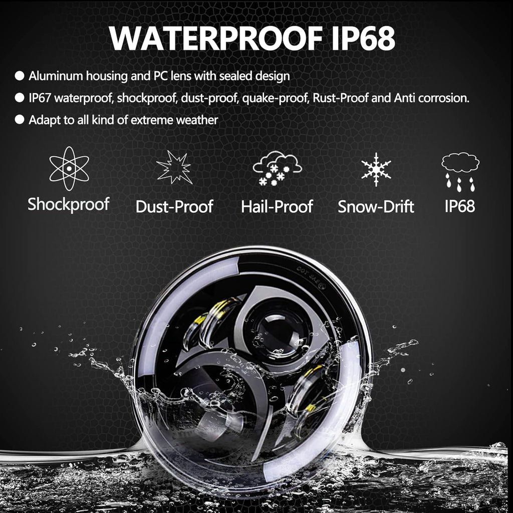 7Inch Round LED Motorcycle Headlights with Housing Bucket Bracket Mount for Amber Turn Signal Lights DRL Hi/Lo Beam Headlamps W5351