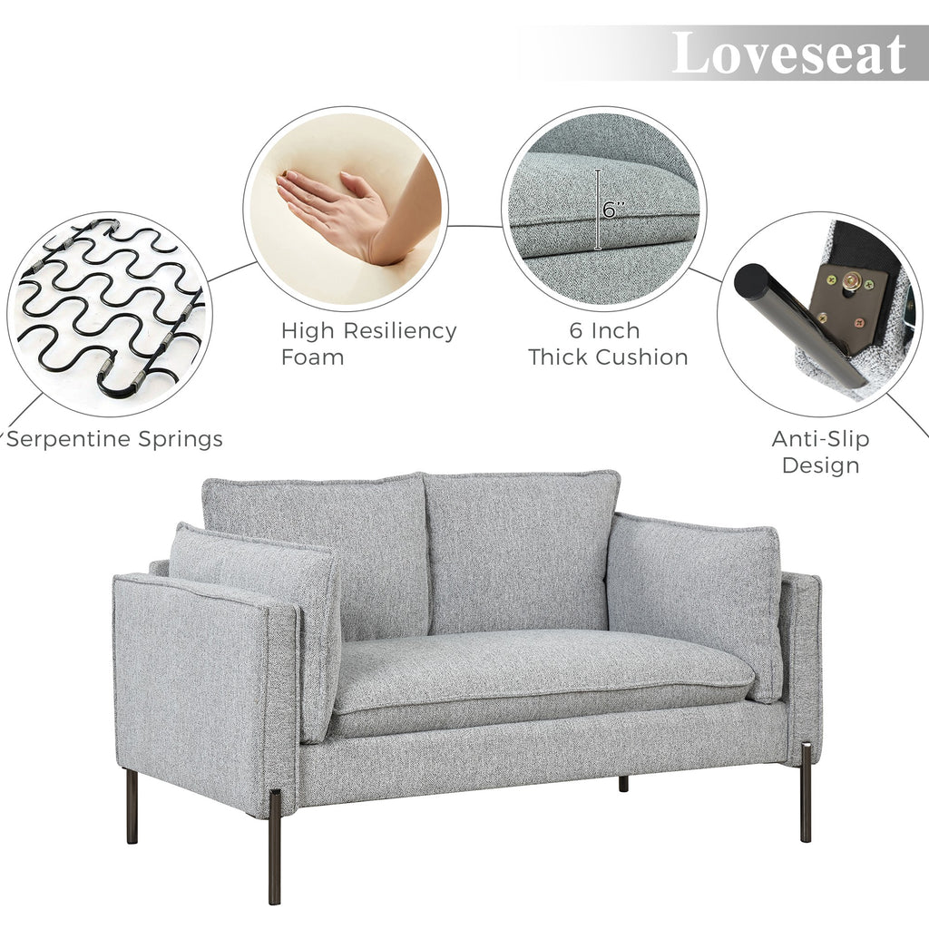 2 Piece Linen Sofa Set with Metal Legs D683