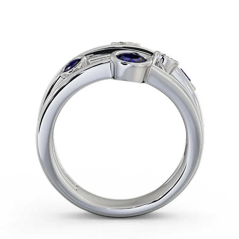 14K White Gold Blue Sapphire Diamond Eternity Band Size 4 T9378