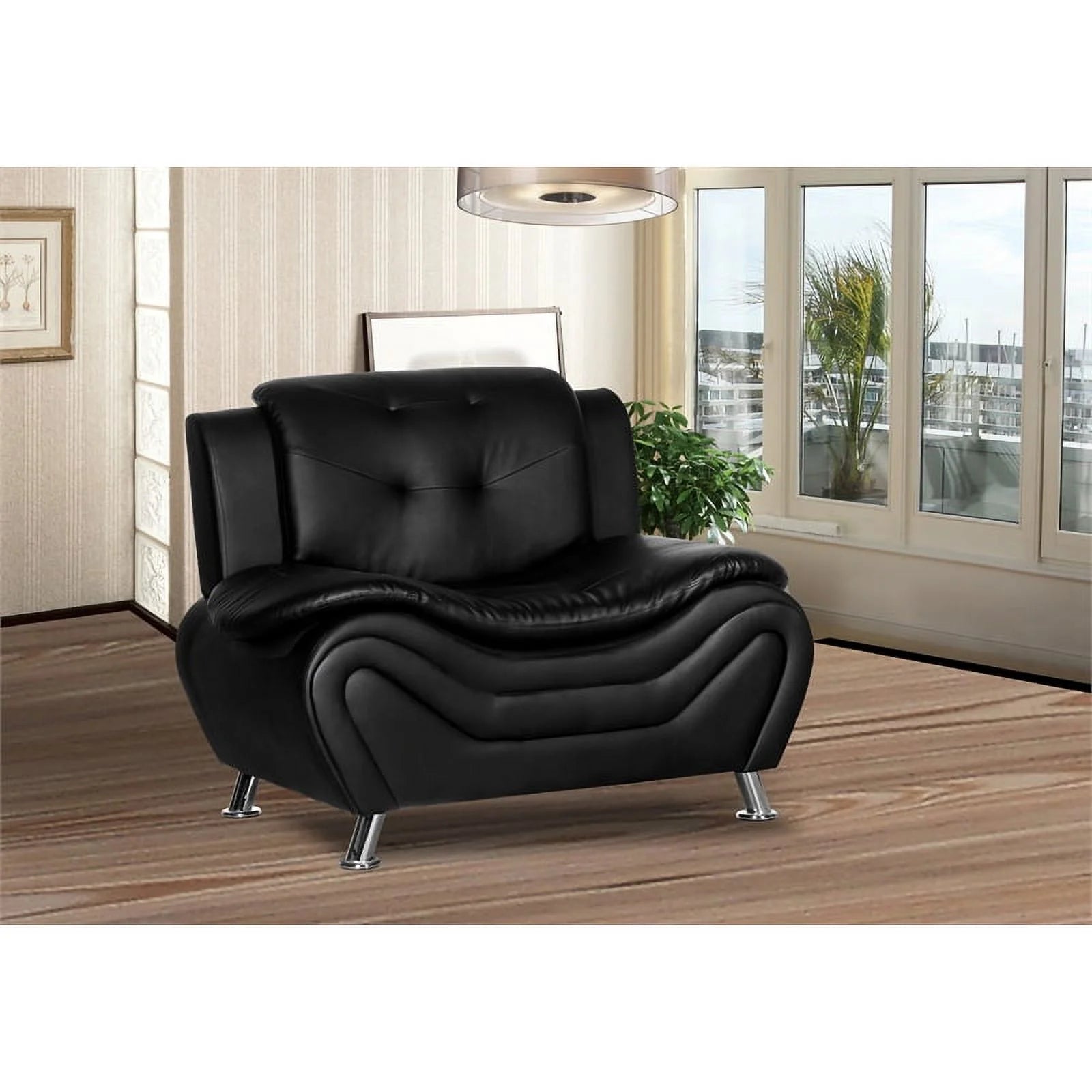 3-Piece Faux Leather Loveseat and 2 Club Chairs Set in Black B124