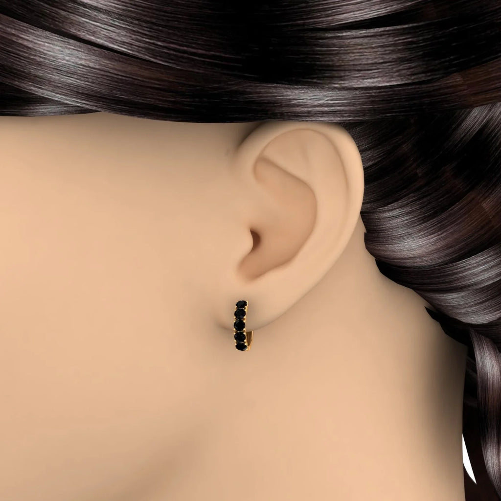 10K Yellow Gold Black Diamond Huggies Hoop Earrings N20552