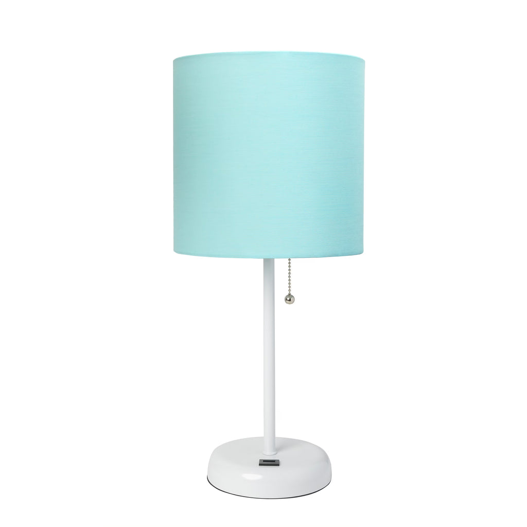 Aqua White Stick Lamp with Fabric Shade V32206