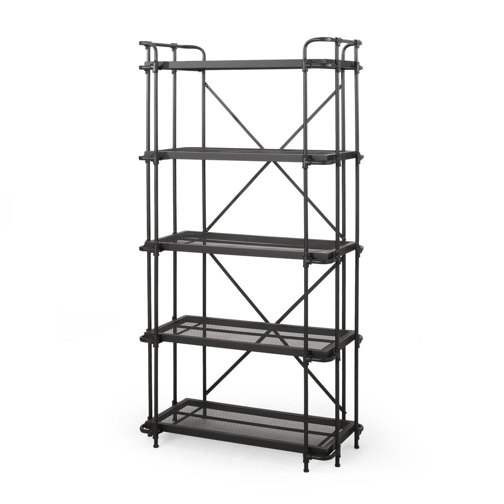 5-Shelf Industrial Metal Pipe Bookcase I3787
