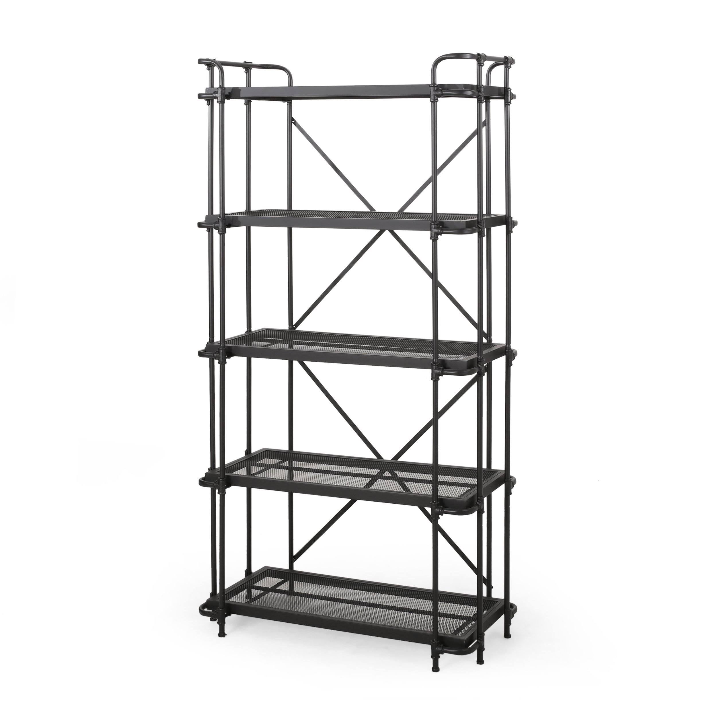 5-Shelf Industrial Metal Pipe Bookcase I3787