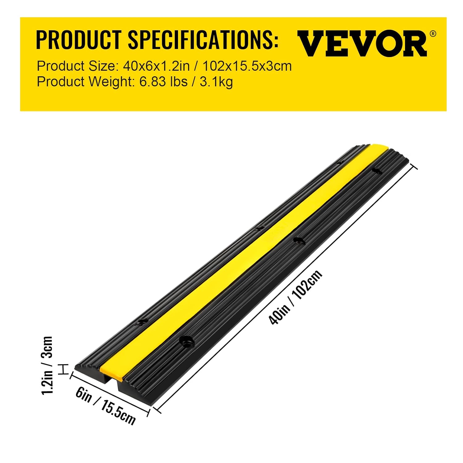 3 Packs 1 Channel Heavy-Duty Rubber Cable Protector Ramp A8094
