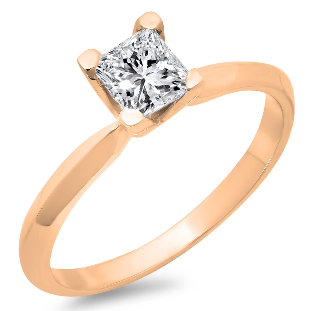 14K Rose Gold Princess Cut Diamond Solitaire Engagement Ring L3095
