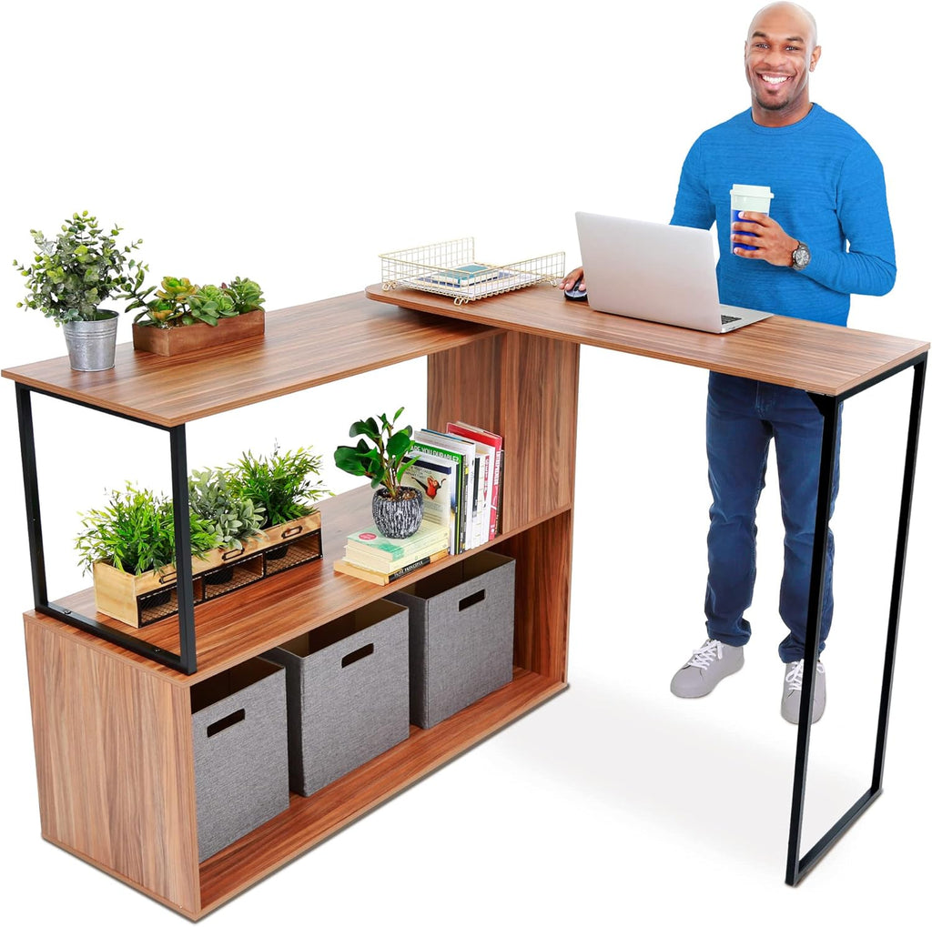 Rotating L-Shaped Standing Desk with Storage Shelves V65738