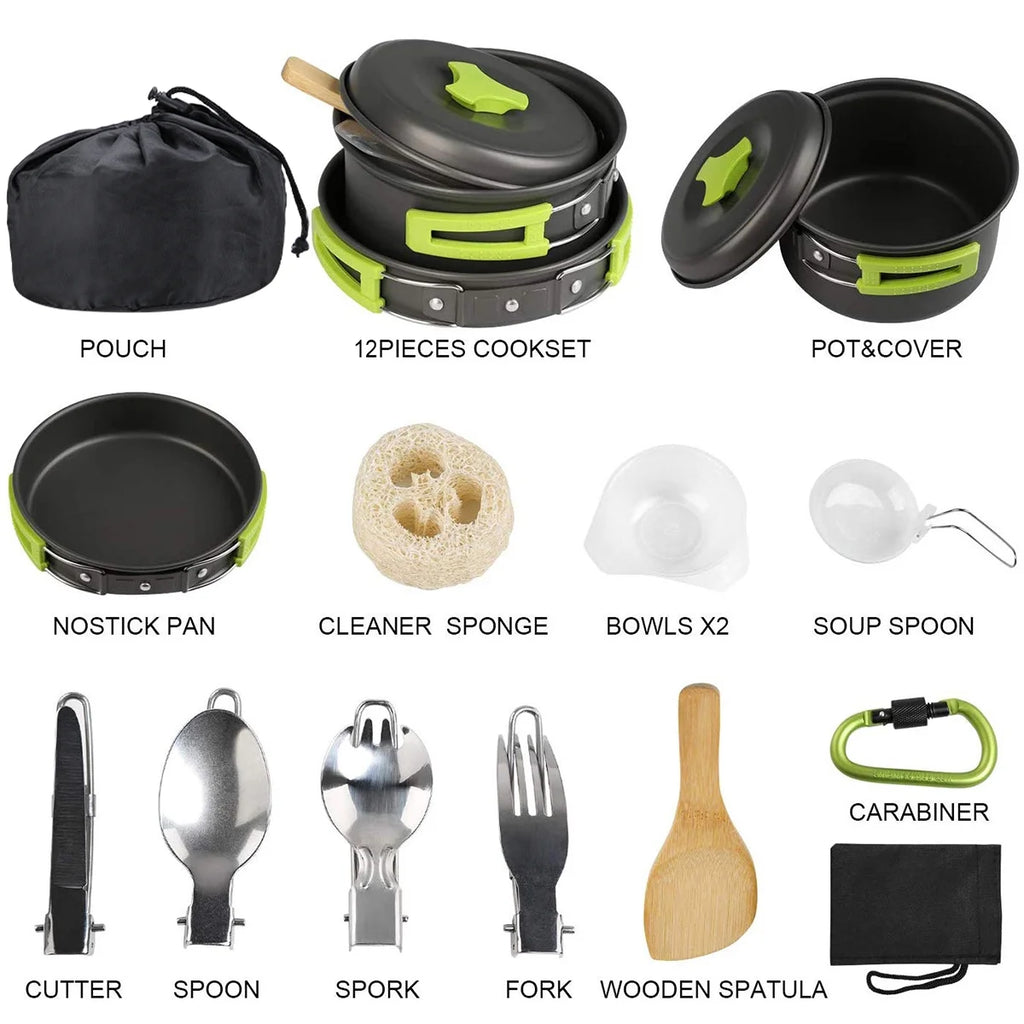 15 Pcs Non Stick Camping Cookware Set Q273