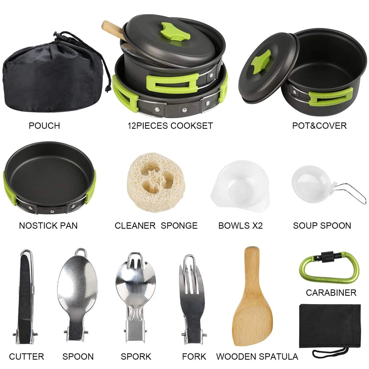 15 Pcs Non Stick Camping Cookware Set Q273