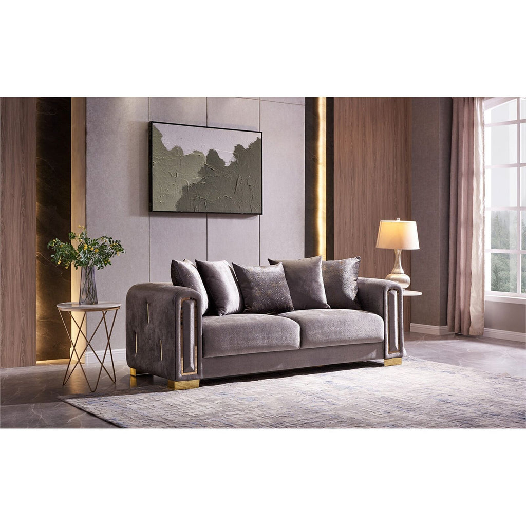 Gray Velvet 2Pc Living Room Set with Wood K341722