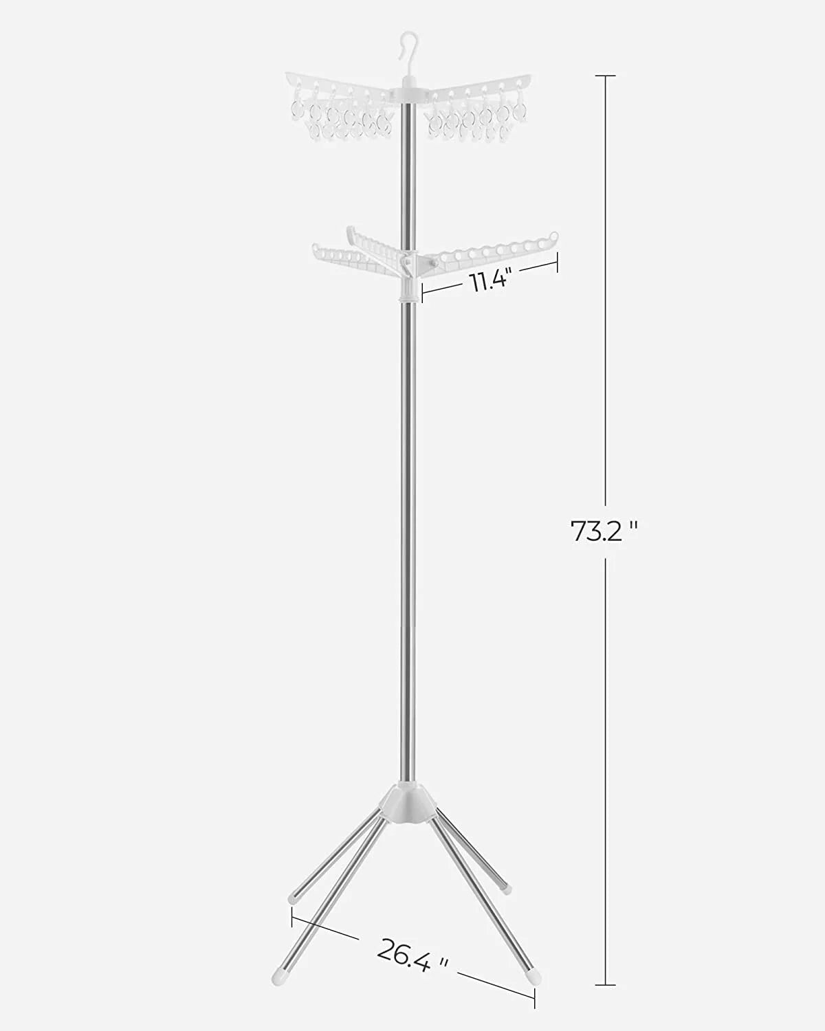 2-Tier Foldable Laundry Drying Rack with 27 Clips Stainless Steel White and Silver N454146