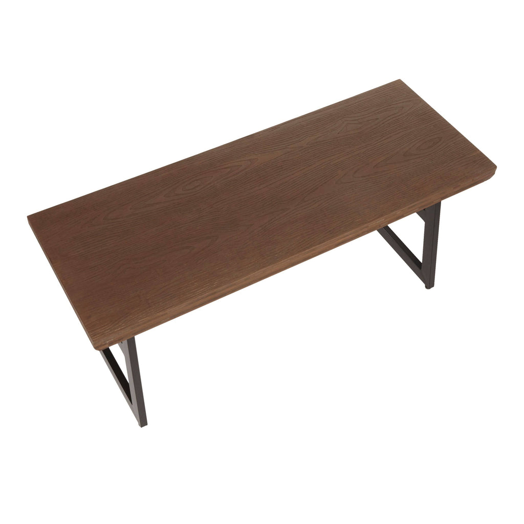 Antique Espresso Metal and Wood Industrial Bench W822