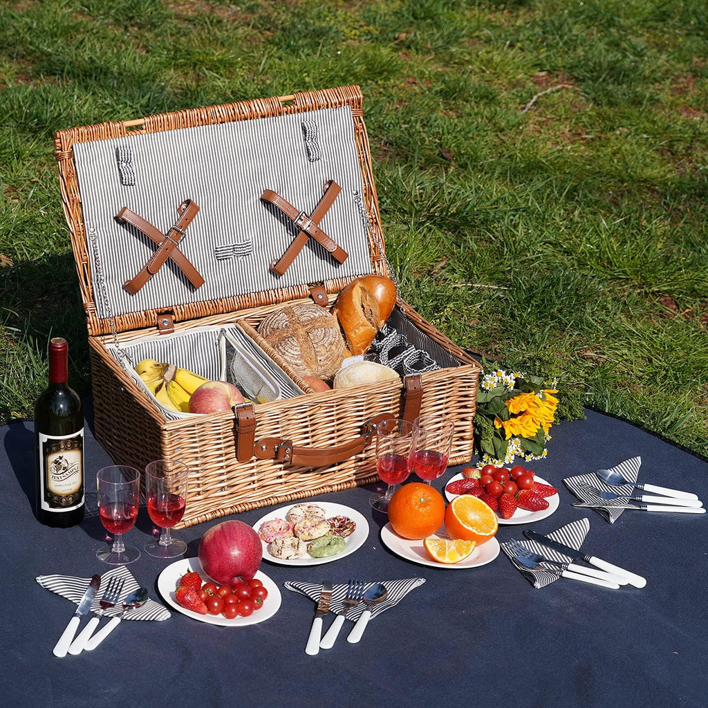 Large Willow Wicker Picnic Basket Set with Insulated Compartment X735