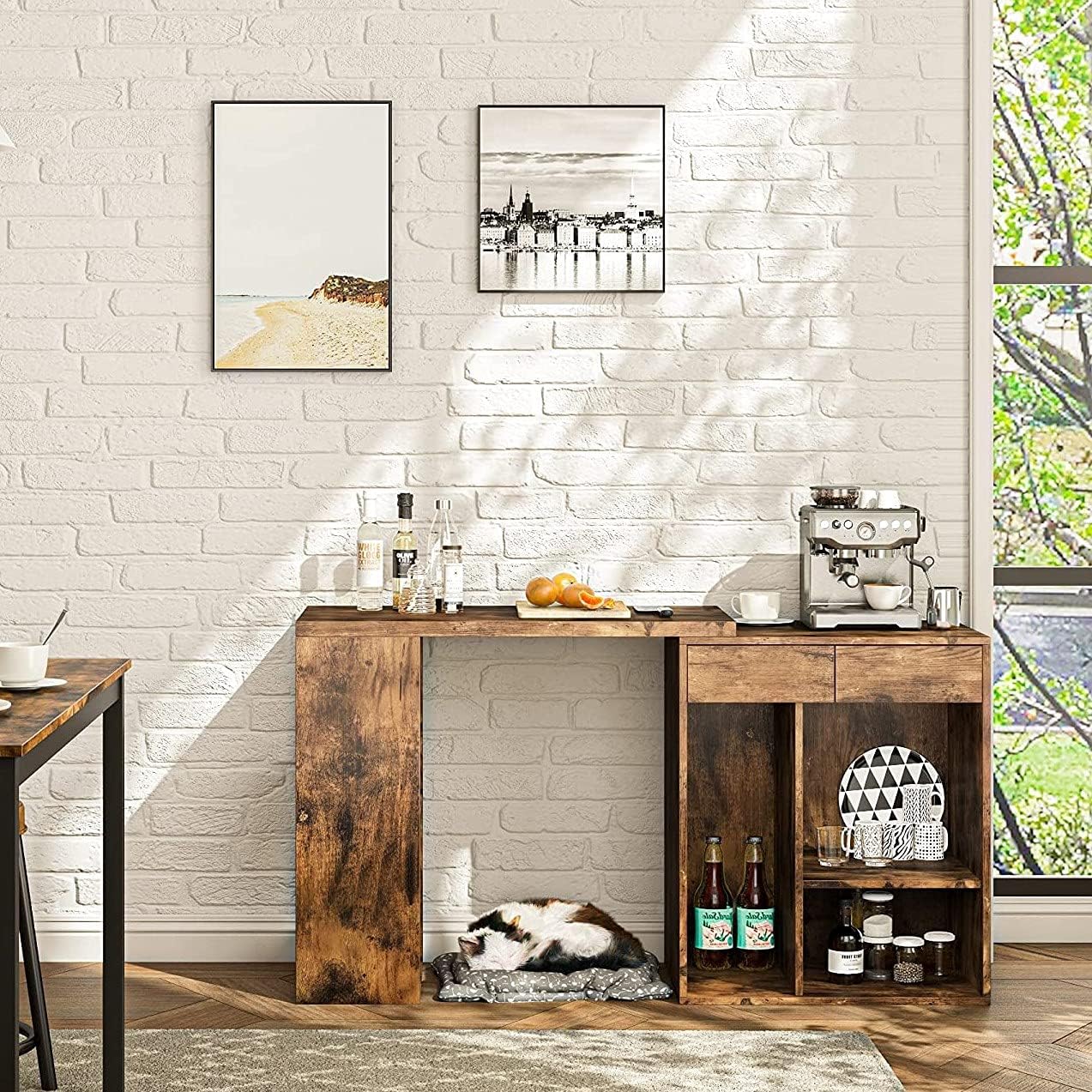 Gray Wooden Sideboard with 2 Drawers and Adjustable Shelves S120299