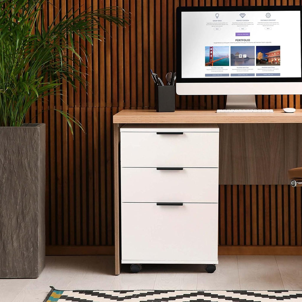 White 3 Drawer Rolling Wood File Cabinet G236507