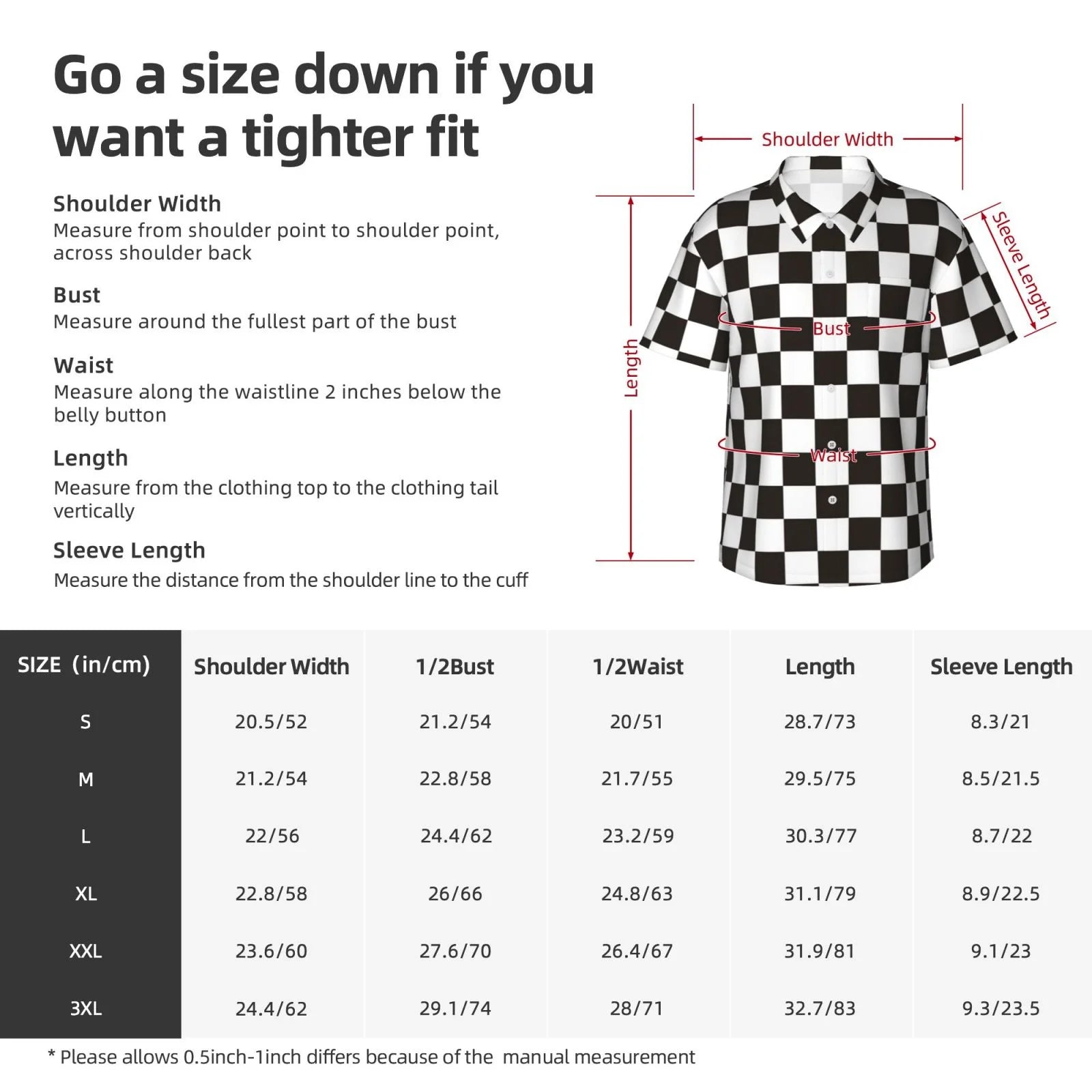 Black and White Checkerboard Hawaiian Shirts F34513