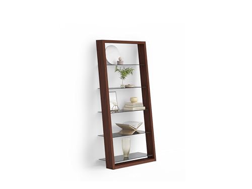 Charcoal Stained Ash Leaning Shelf with 5 Polished Tempered Glass Shelves B8380