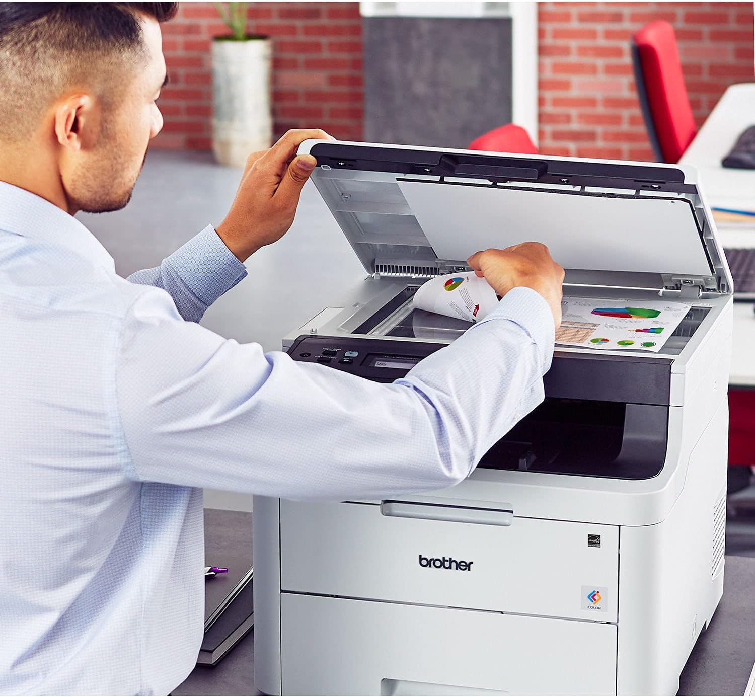 Compact Digital LED Color All-in-One Printer with Flatbed Copy & Scan, Wireless Duplex Printing, 25 ppm, 600x2400 dpi X42166