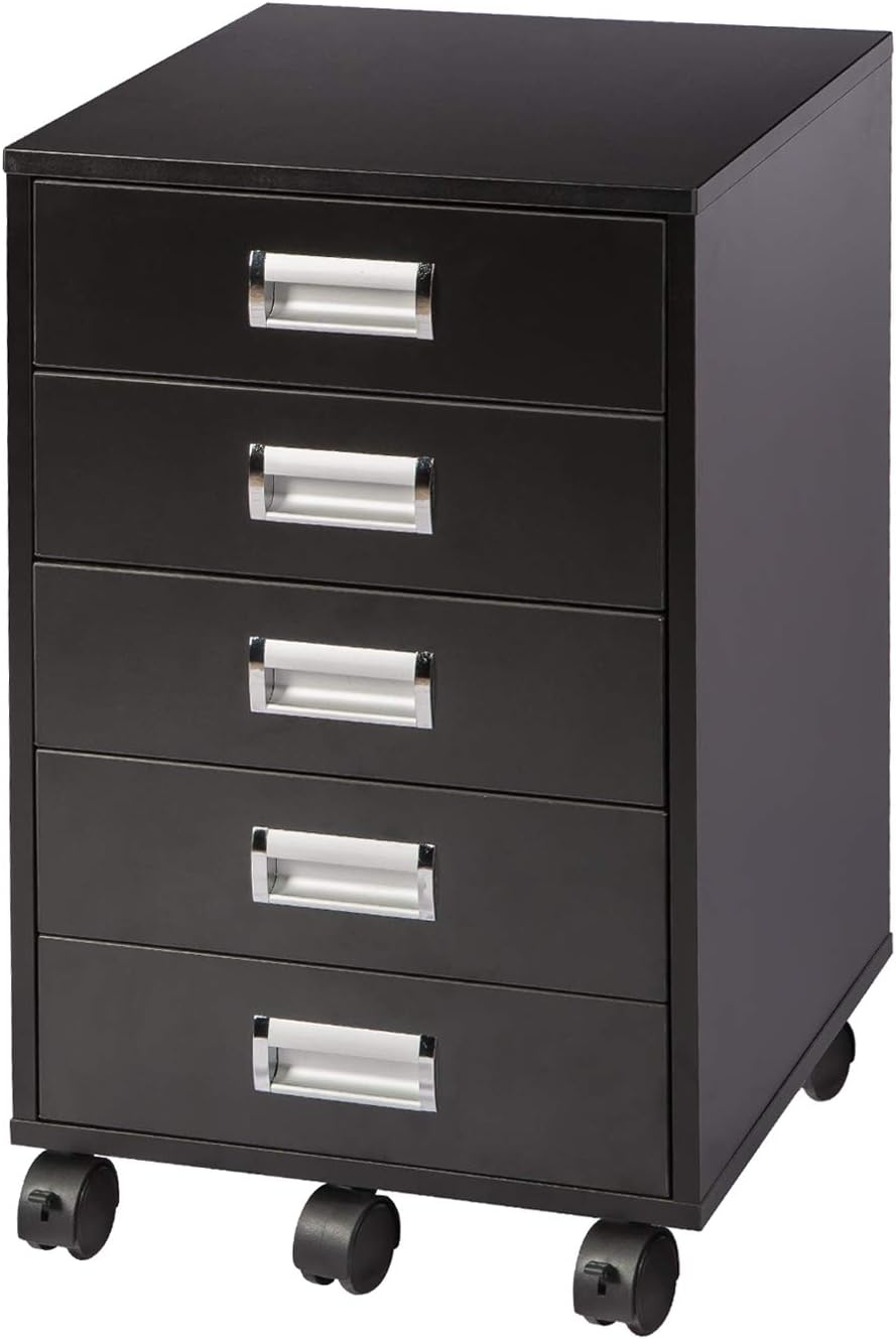 5 Drawer Mobile Cabinet with Built-in Handle (Black) D3185