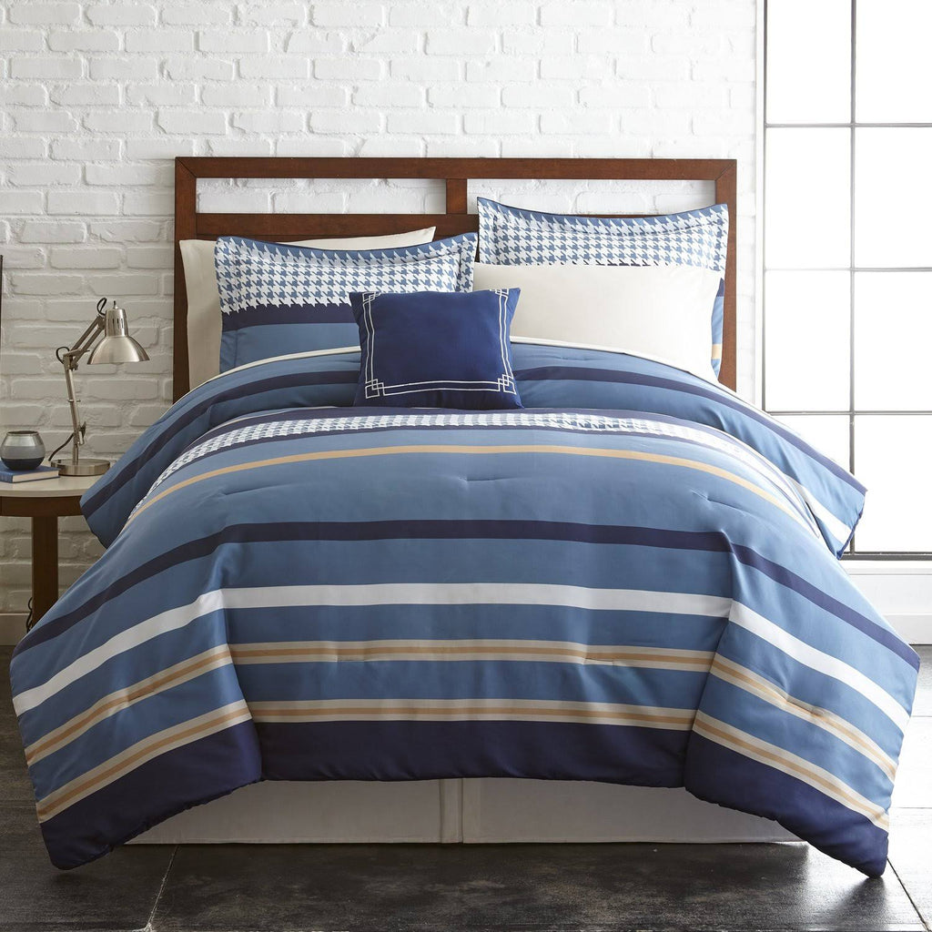 Blue and White Stripe Print California King Bed Set Y797
