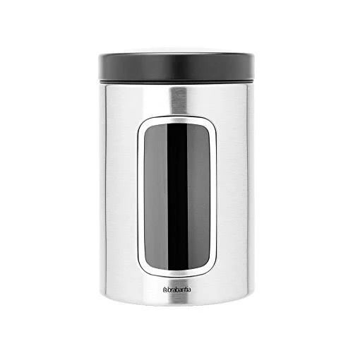 3-Piece Window Canister Set, 1.4-Liter, Matte Steel with Black Lid I85815