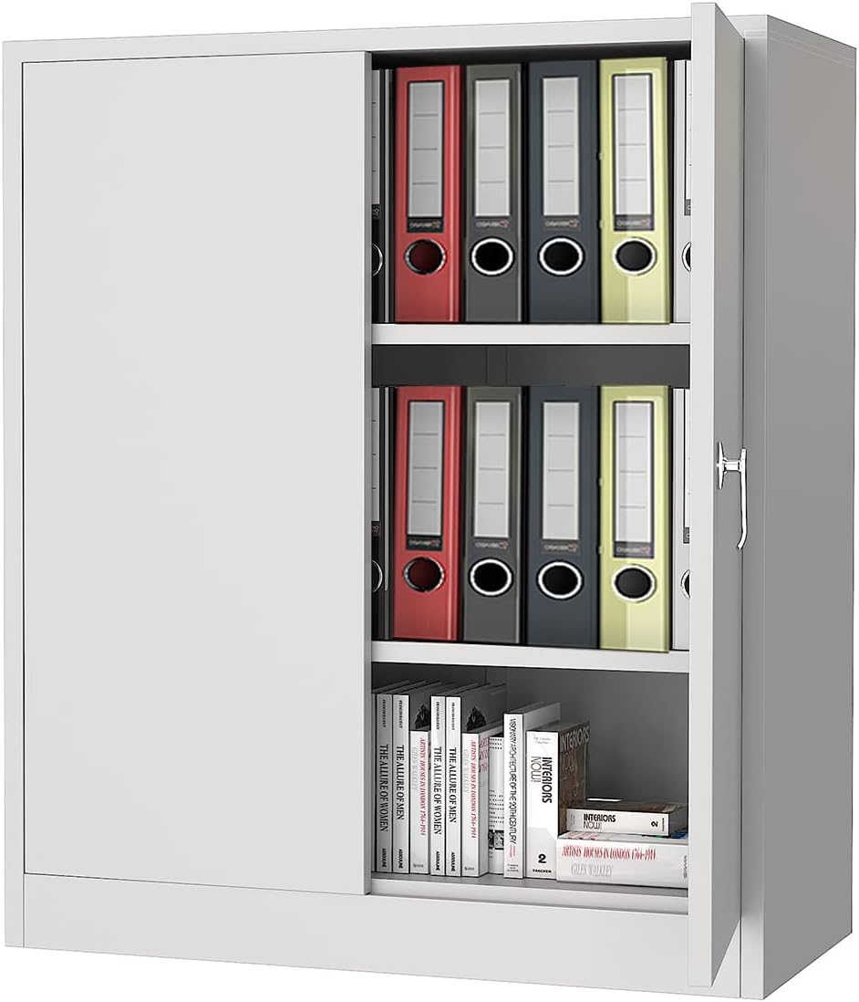 Black Steel Lockable Garage Storage Cabinet with Doors and Shelves L31914
