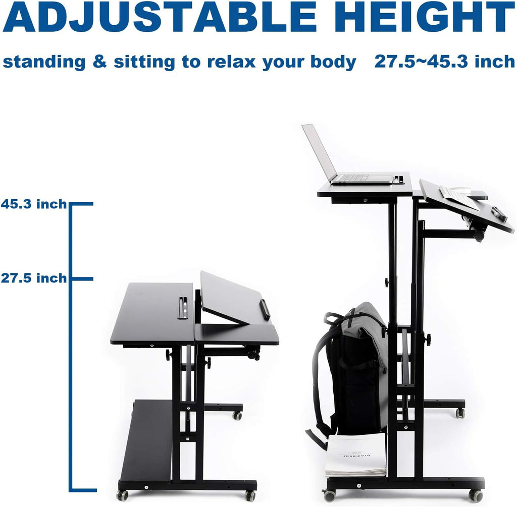 Black Portable Standing Desk with Wheels K960
