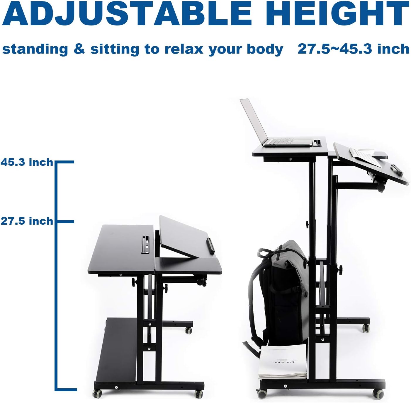 Black Portable Standing Desk with Wheels K960