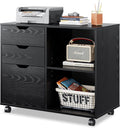 White 3-Drawer Mobile Wood File Cabinet with Open Storage Shelves G760
