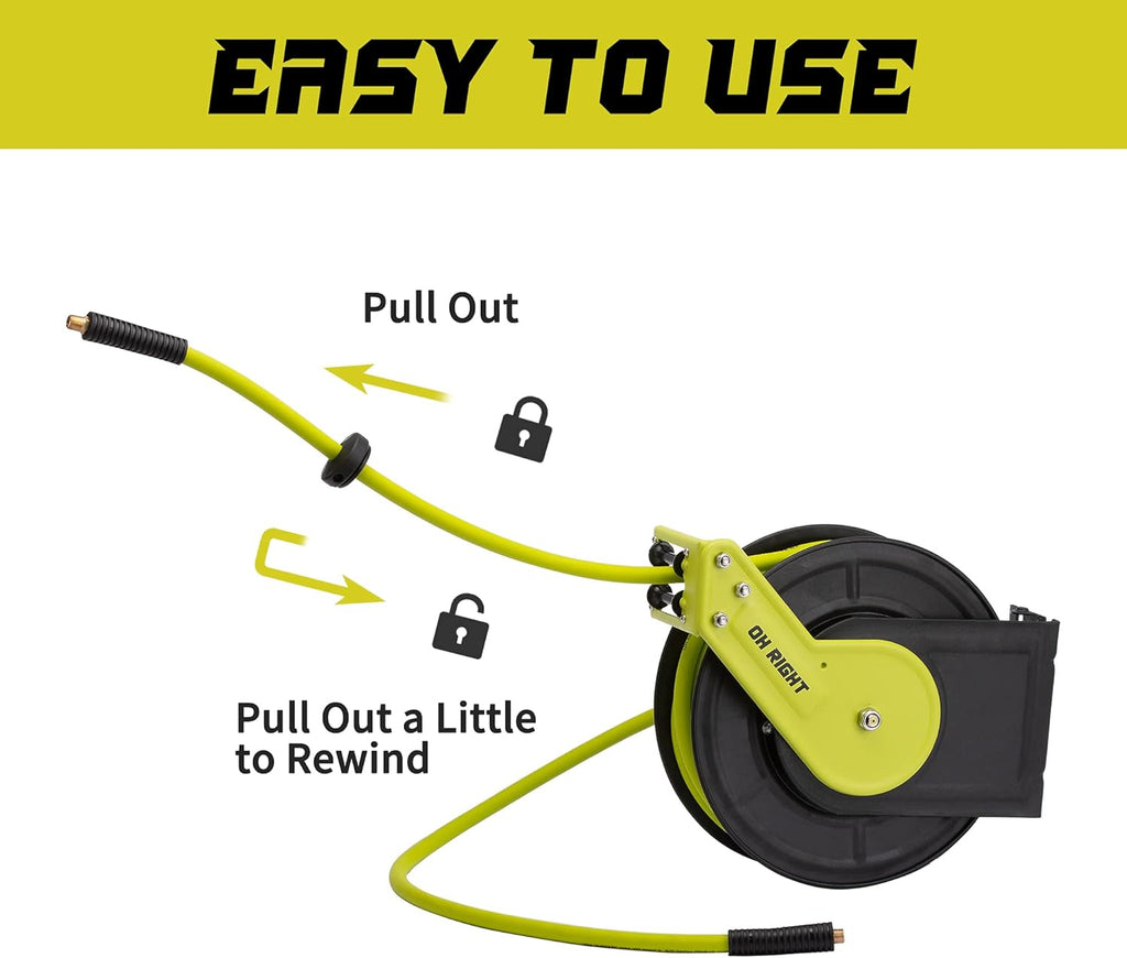 Retractable Air Hose Reel 3/8" 50ft+3ft, Hybrid Air Hose 300 PSI D2891