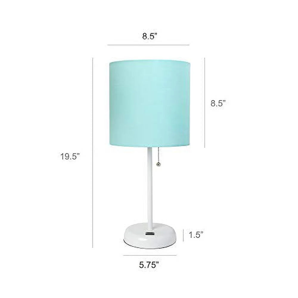 Aqua White Stick Lamp with Fabric Shade V32206