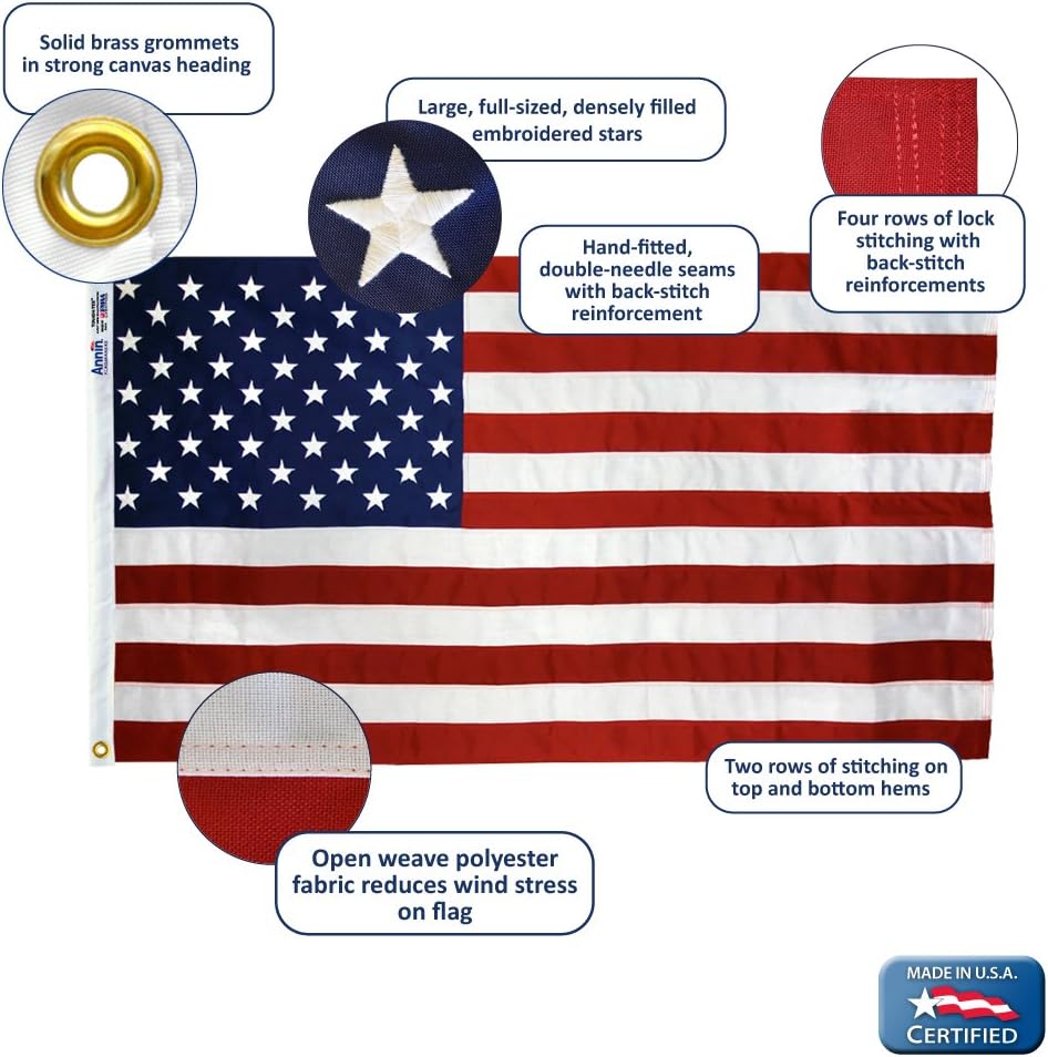 5x8 ft American Flag with Sewn Stripes, Embroidered Stars and Brass Grommets K8291