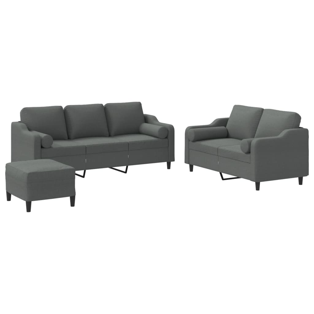 3 Piece Dark Gray Fabric Sofa Set G35788