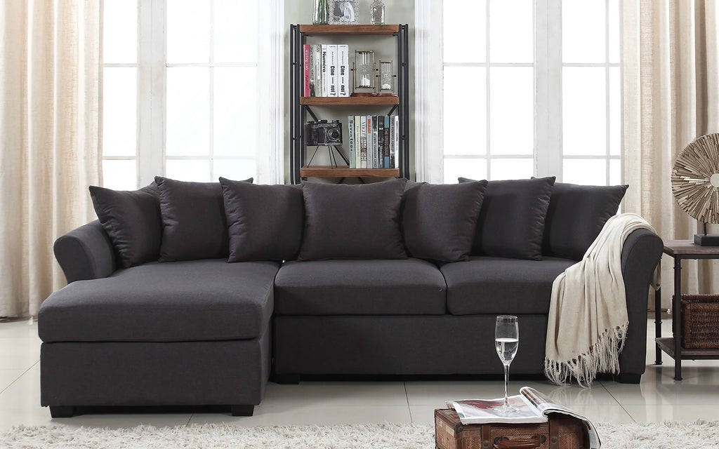 Dark Grey Linen L-Shape Sectional Sofa with Chaise Lounge T3475