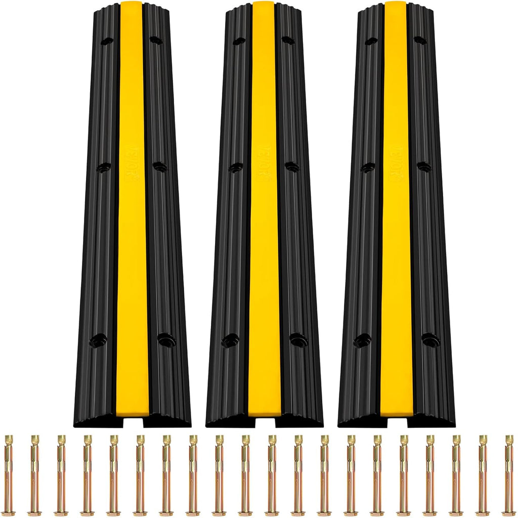 3 Packs 1 Channel Heavy-Duty Rubber Cable Protector Ramp A8094