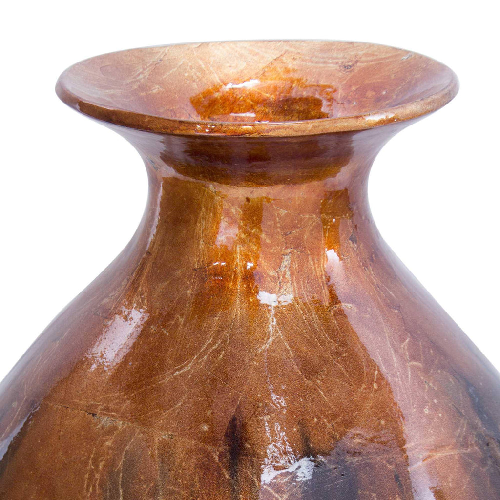 Bronze Brown Amber Gray Ceramic Round Water Jar Vase W4420