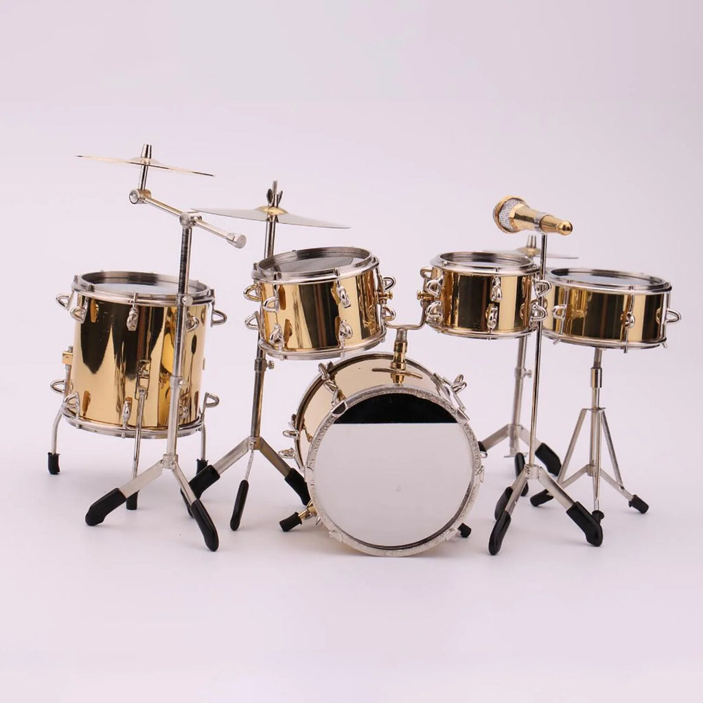 Gold Miniature Drum Set Dollhouse Ornament Photography Props R2829