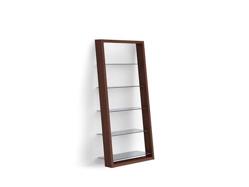 Charcoal Stained Ash Leaning Shelf with 5 Polished Tempered Glass Shelves B8380