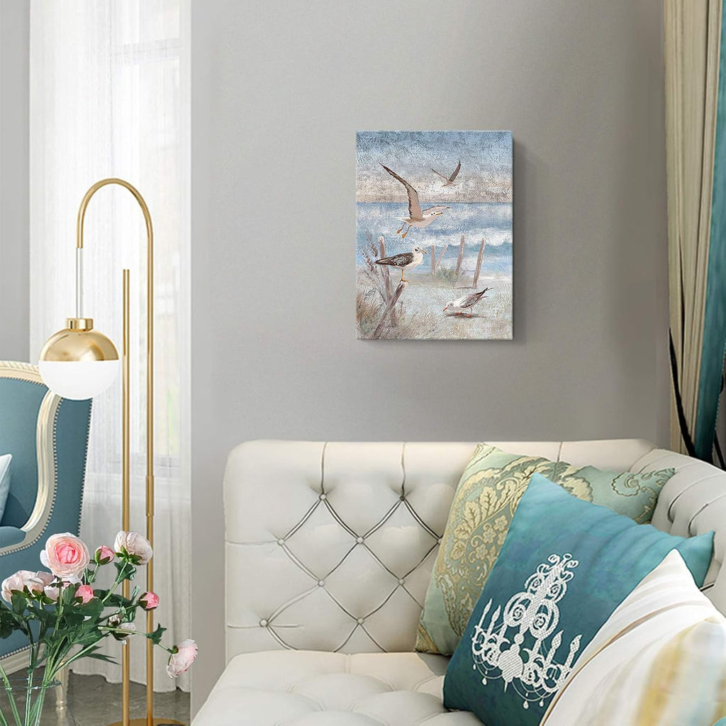 Framed Canvas Print Coastal Painting 12x16inch C1545