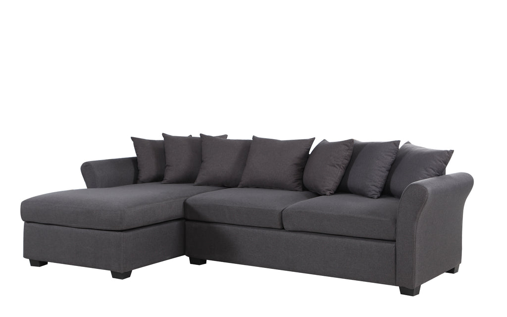 Dark Grey Linen L-Shape Sectional Sofa with Chaise Lounge T3475