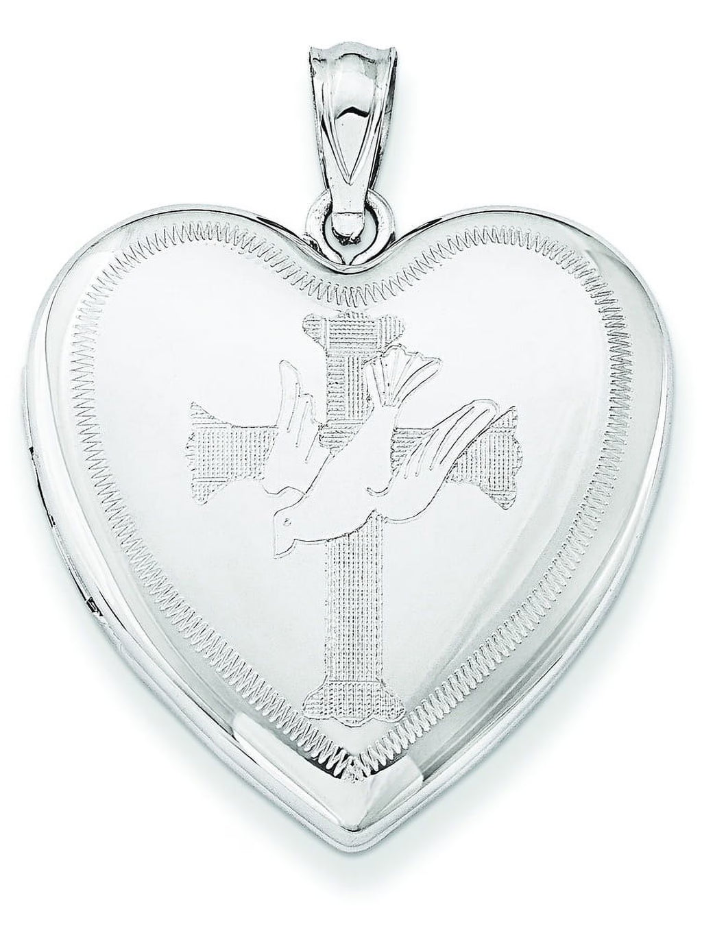 Sterling Silver Rhodium-plated Dove Cross Heart Locket T41005