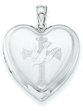 Sterling Silver Rhodium-plated Dove Cross Heart Locket T41005