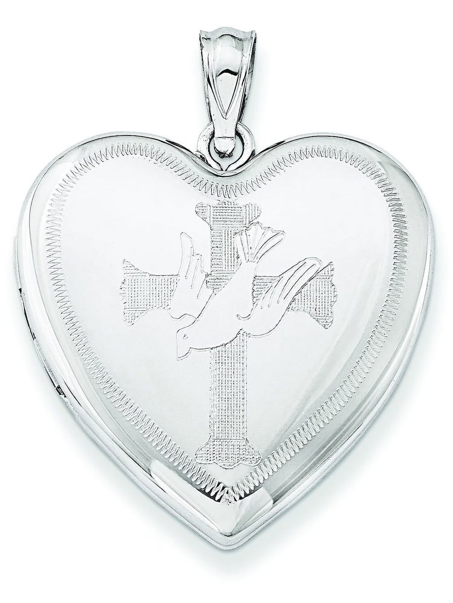 Sterling Silver Rhodium-plated Dove Cross Heart Locket T41005
