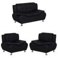 3-Piece Faux Leather Loveseat and 2 Club Chairs Set in Black B124