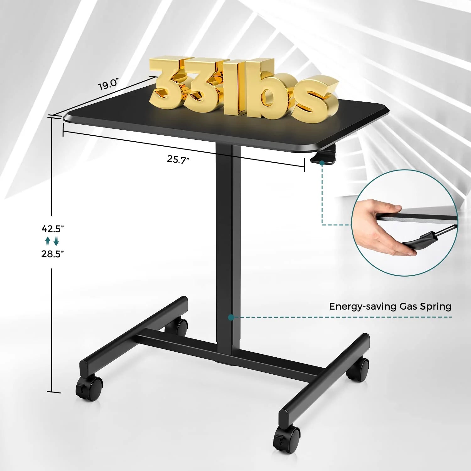 Black Height Adjustable Standing Desk with Lockable Wheels W7178