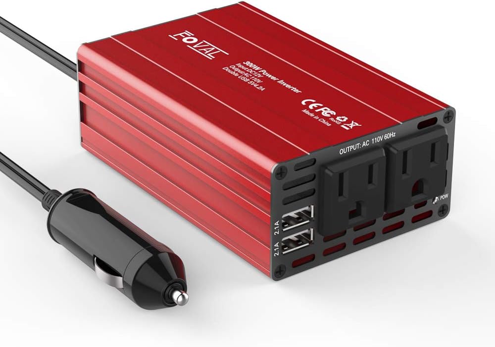 300W DC 12V to 110V AC Power Inverter with Dual USB Car Charger Pack of 2 D4310