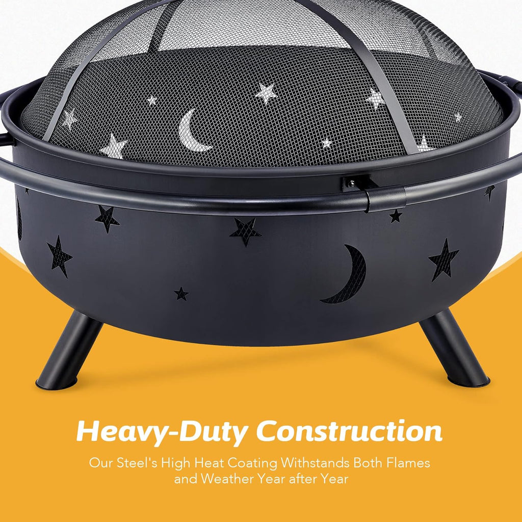36 Inch Wood Burning Fire Pit with Spark Screen Poker Waterproof Cover Q2333
