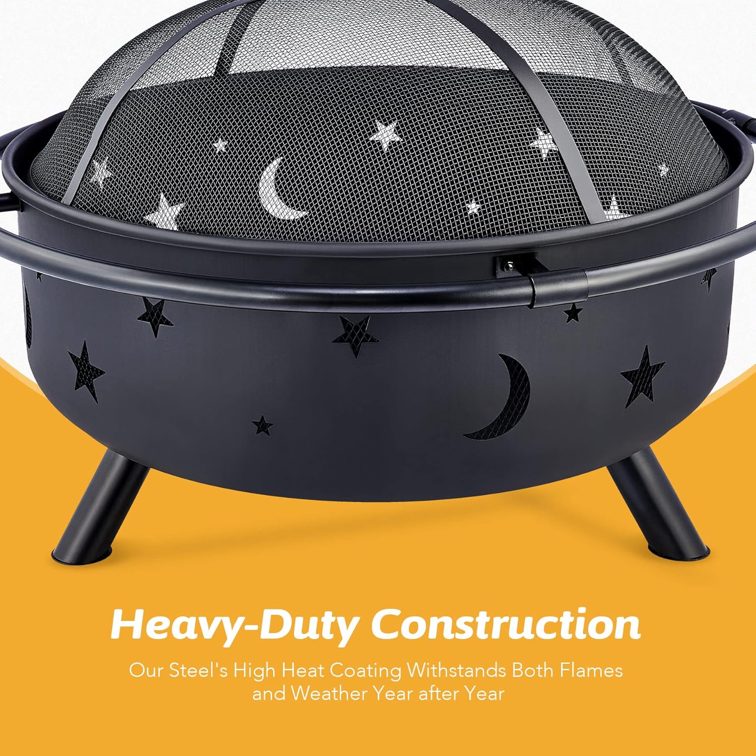 36 Inch Wood Burning Fire Pit with Spark Screen Poker Waterproof Cover Q2333