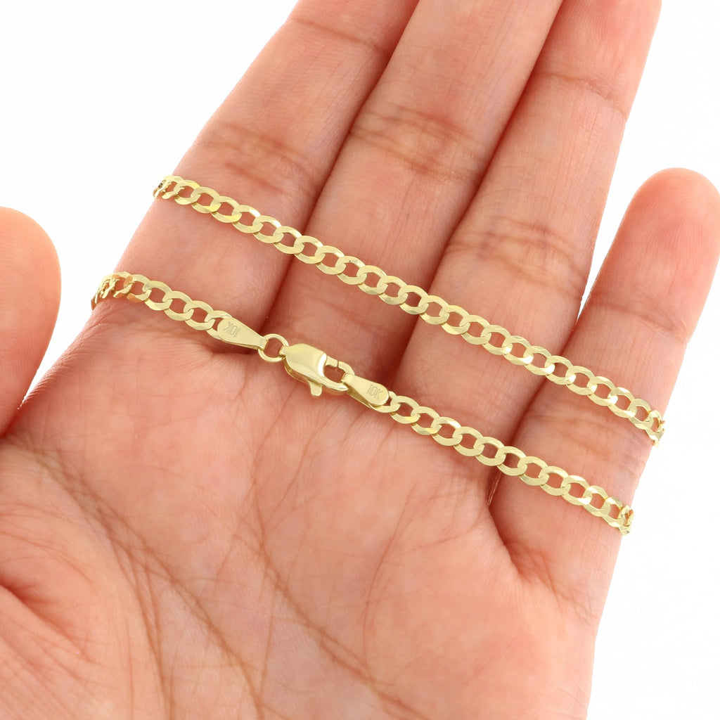 10k Yellow Gold 3mm Solid Cuban Curb Link Chain Bracelet or Anklet A5461