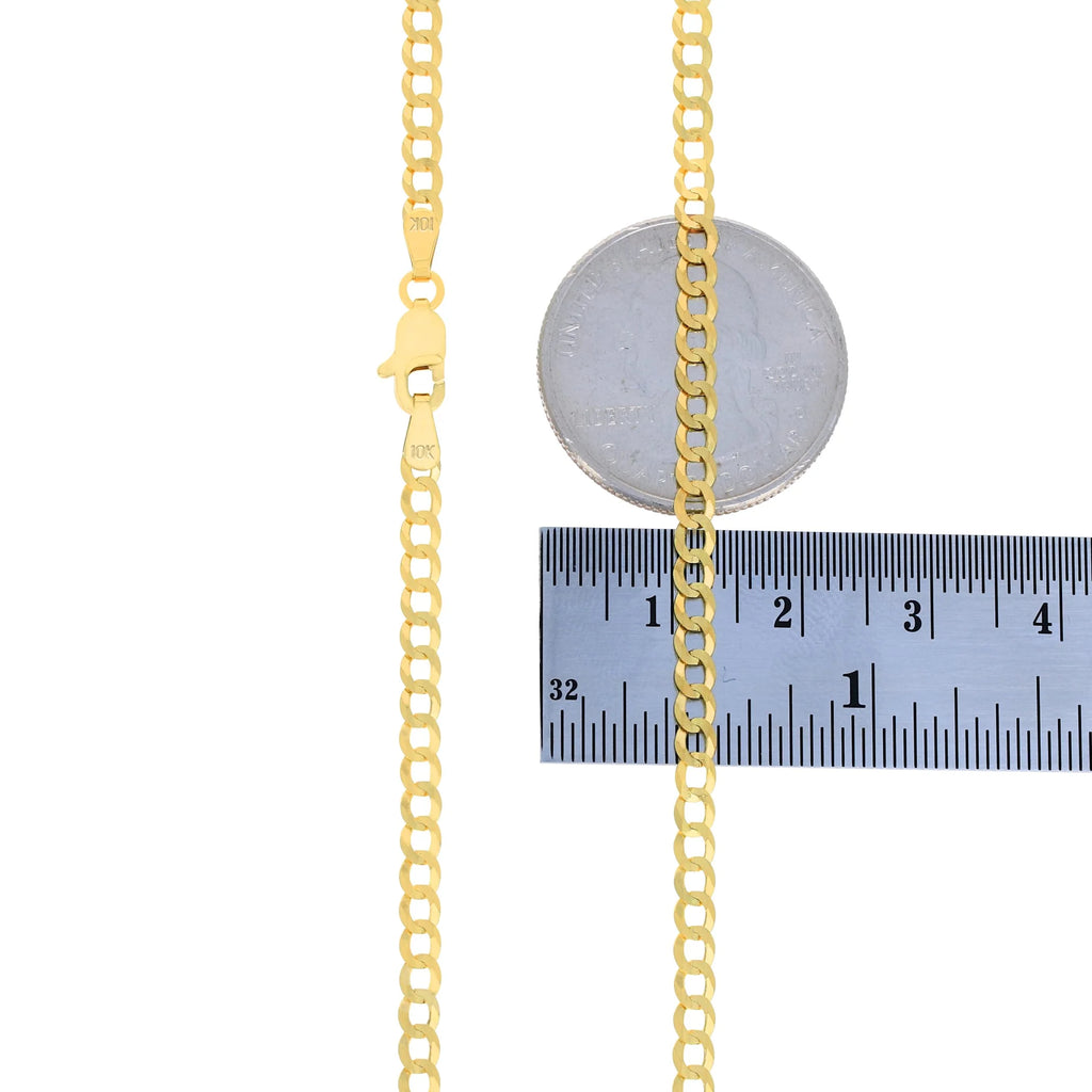 10k Yellow Gold 3mm Solid Cuban Curb Link Chain Bracelet or Anklet A5461